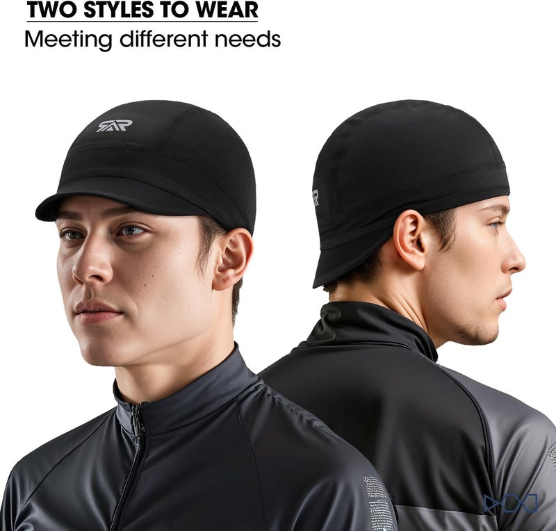 SUNMECI 2 Pcs Cooling Skull Cap for Men,Cycling Cap Helmet Liner with Sun Visor for Running Bike Hard Hat Liner - Image 4
